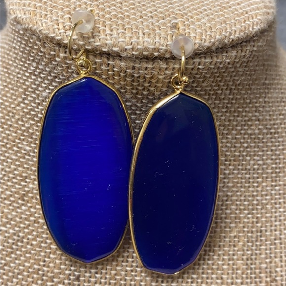 Jewelry - Blue Long Drop Earrings In Gold